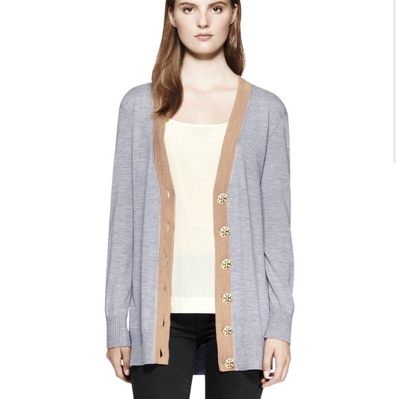 Tory Burch Sweaters - Tory Burch Simone boyfriend cardigan gray/tan xs